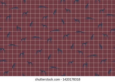vector seamless check with dog silhouettes pattern. Vertical orientation.