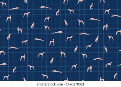 vector seamless check with dog silhouettes pattern. Vertical orientation.