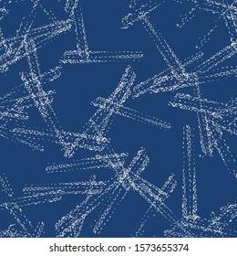 Vector seamless check pattern. Allover pattern. Ink grunge grid. Hand drawn seamless check pattern. Graphic background with ethnic tartan. Seamless check pattern background. Navy Blue and White