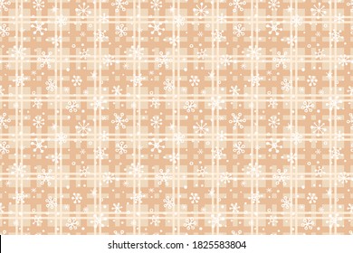 Vector seamless check pattern with hand drawn snowflakes. Cute design for Christmas wrappings, textile and backgrounds