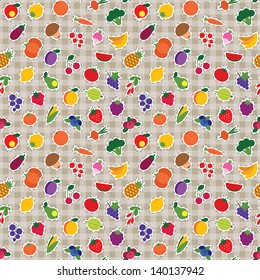 Vector seamless checked fruit and vegetable pattern