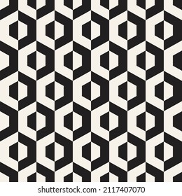 Vector seamless checkered hexagon tiling pattern. Repeating geometric elements. Stylish monochrome background design.