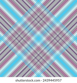 Vector seamless checkered pattern with gray, blue, brown and  violet diiagonal strips 