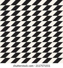 Vector seamless checkered pattern. Repeating geometric slanted rectangle elements. Stylish monochrome background design.