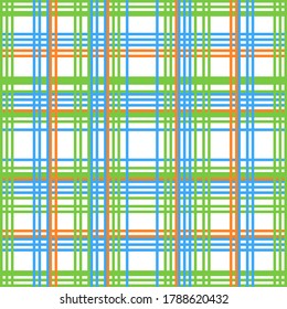 Vector seamless checkered pattern. Retro fabric background. Vintage Check Colored Square. Green, orange and blue