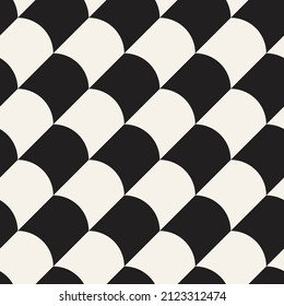 Vector seamless checkered tiling pattern. Repeating geometric rounded elements. Stylish monochrome background design.