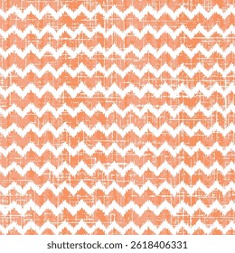 Vector seamless chevron pattern design with traditional ikat repeating ornaments on orange background.