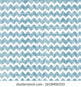 Vector seamless chevron pattern design with traditional ikat repeating ornaments on blue background.
