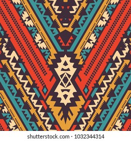 Vector Seamless Chevron Pattern in Tribal Style. Ethnic Ornament with Triangles and Stripes. Textile Design
