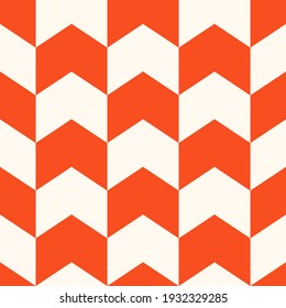 Vector seamless chevron tiling pattern. Repeating checkered red arrow shapes tessellation. Abstract simple monochrome background design.