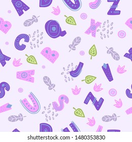 Vector seamless childish pattern alphabet in scandinavian style. Creative scandinavian kids texture for fabric, wrapping, textile, wallpaper, apparel.