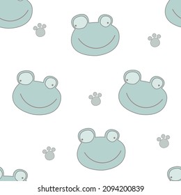 Patrón infantil vectorial sin fisuras con una с ute rana bebé sobre un fondo blanco. Perfecto para prendas de vestir, tejidos, textiles, viveros