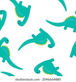 Vector seamless childish pattern with colorful dinosaurs. Baby background for nursery, wrapping paper, fabric, textile. Funny little dinosaur.