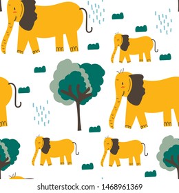 Vector Seamless childish pattern with cute elephants . Creative kids texture for fabric, wrapping, textile, wallpaper, apparel or stationary.