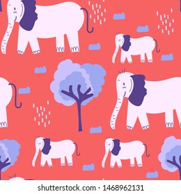 Vector Seamless childish pattern with cute elephants . Creative kids texture for fabric, wrapping, textile, wallpaper, apparel.
