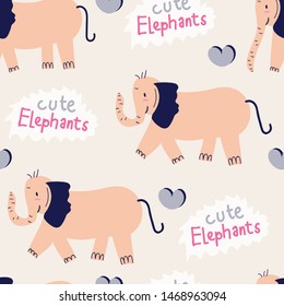 Vector Seamless childish pattern with cute elephants . Creative kids texture for fabric, wrapping, textile, wallpaper, apparel.