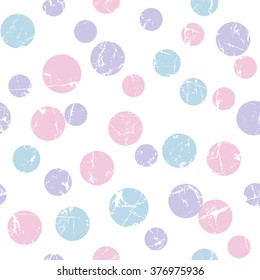 Vector seamless childish pattern with polka dot. Grunge style, shabby street art imitation. Vintage old paper texture.