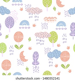 Vector seamless childish pattern in scandinavian style. Creative scandinavian kids texture for fabric, wrapping, textile, wallpaper, apparel.