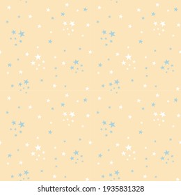 Vector seamless childish pattern with stars on yellow beige . Grunge style, shabby street art imitation. Vintage old paper texture.