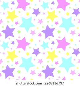 Vector seamless childish pattern with stars and other elements in cartoon style. Ideal kids design for fabric, wrapping, textile, wallpaper, apparel for kids.