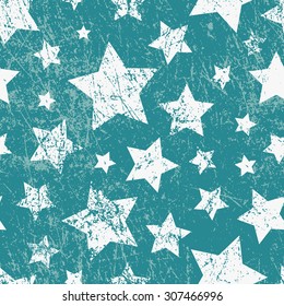 Vector seamless childish pattern with stars. Grunge style, shabby street art imitation. Vintage old paper texture.