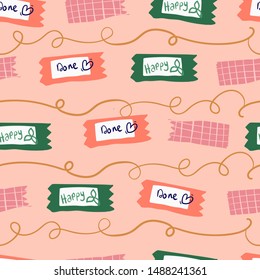 vector seamless childish pattern with washi tape. Great for wallpaper,backgrounds,gifs,surface pattern design,packaging design projects, stationary,fabric