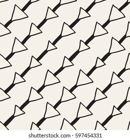 Vector Seamless Childlike Pattern. Abstract Background With Brush Lines. Monochrome Hand Drawn Geometric Shapes Texture