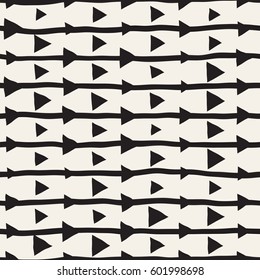 Vector Seamless Childlike Pattern. Abstract Background With Brush Lines. Monochrome Hand Drawn Geometric Shapes Texture