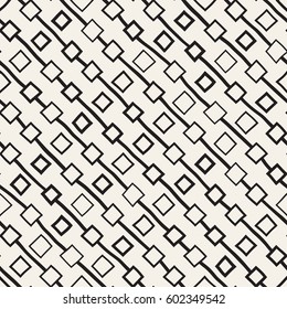 Vector Seamless Childlike Pattern. Abstract Background With Brush Lines. Monochrome Hand Drawn Geometric Shapes Texture
