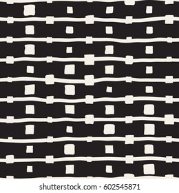 Vector Seamless Childlike Pattern. Abstract Background With Brush Lines. Monochrome Hand Drawn Geometric Shapes Texture