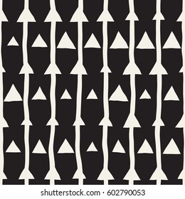 Vector Seamless Childlike Pattern. Abstract Background With Brush Lines. Monochrome Hand Drawn Geometric Shapes Texture