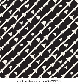 Vector Seamless Childlike Pattern. Abstract Background With Brush Lines. Monochrome Hand Drawn Geometric Shapes Texture
