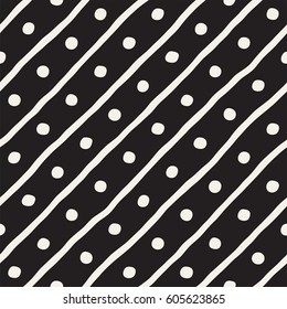 Vector Seamless Childlike Pattern. Abstract Background With Brush Lines. Monochrome Hand Drawn Geometric Shapes Texture