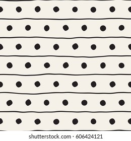 Vector Seamless Childlike Pattern. Abstract Background With Brush Lines. Monochrome Hand Drawn Geometric Shapes Texture