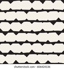 Vector Seamless Childlike Pattern. Abstract Background With Brush Lines. Monochrome Hand Drawn Geometric Shapes Texture