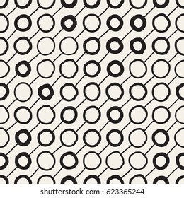 Vector Seamless Childlike Pattern. Abstract Background With Brush Lines. Monochrome Hand Drawn Geometric Shapes Texture