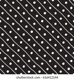 Vector Seamless Childlike Pattern. Monochrome Hand Drawn Geometric Shapes Texture