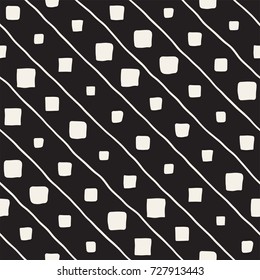 Vector Seamless Childlike Pattern. Monochrome Hand Drawn Geometric Shapes Texture