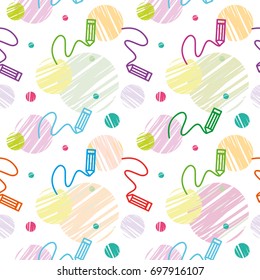 Vector Seamless Children`s Colorful Pattern With Pencils And Pattern