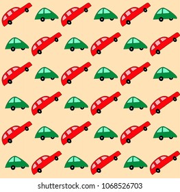 Vector seamless children's pattern colorful vibrant toy cars red, green