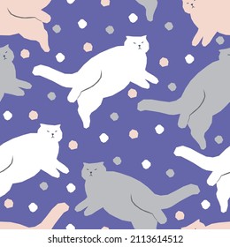 Vector seamless children's pattern with fat lazy cats