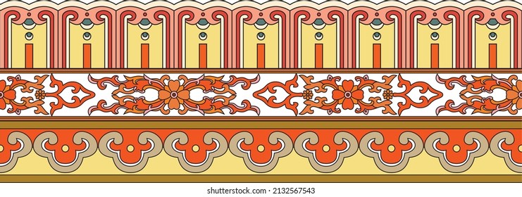 Vector seamless chinese national pattern ornament. endless frame, east asian pottery border, china, taiwan, hong kong, korea, singapore, malaysia.
