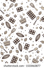 Vector seamless chocolate pattern. Food, cafe, trends, restaurant, sweet background. Design element for menus, restaurants, cafes, grocery stores, certificates and other uses.