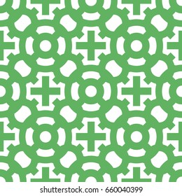 Vector seamless christian cross pattern. Isolated on green background. 