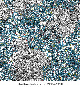 Vector Seamless Christmas Background with a Pattern of Multi Colored Garlands Light Bulbs. Holiday Decoration Hand Drawn Luminous Garland.