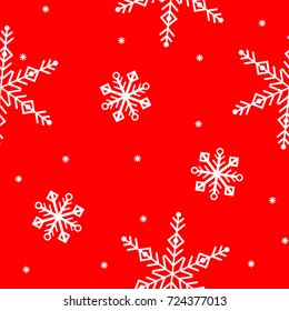 Vector seamless christmas background. White snowflakes on a red background.