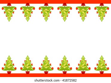 Vector Seamless Christmas border with decorated pine trees. EPS AI 8, all elements layered and grouped.