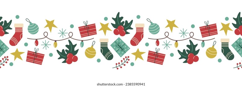 Vector sin fisuras frontera navideña Garland regalo decoraciones sobre fondo blanco