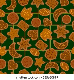 vector seamless Christmas cookies on green