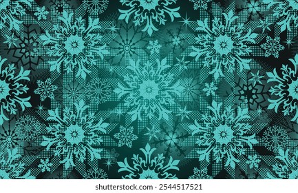 Patrón de gradiente oscuro de Navidad sin costuras de Vector con copos de nieve